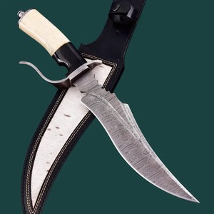 Hunting <b>Knife</b> With Camel <b>Bone</b> <b>Handle</b> And Leather Sheath Drop Point Blade Carbon Steel Industrial Grade - Product Image 2
