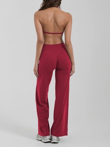 Ensemble de yoga 2 pièces pour femme, short taille haute, soutien-gorge de sport sans couture, col en V profond, dos croisé, couleur unie, vêtements de sport rose corail violet - Product Image 3