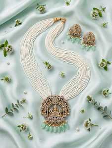 Conjunto de Collar con Colgante de Buda de Latón Chapado en Oro, Perlas de Imitación y Circonitas, para Mujer, Ideal para Fiestas, de la India (Rajasthan) - Product Image 3