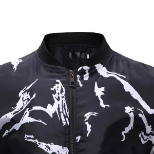 Blouson bomber homme imprimé abstrait noir et blanc, streetwear personnalisé, léger, fermeture éclair, veste tendance OEM ODM - Product Image 3