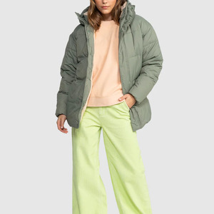 Women's Olive Green Quilted Hooded Puffer Jacket Full Sleeve <b>Winter</b> <b>Coat</b> <b>Thick</b> Polyester Wadding Zipper Closure - Product Image 4