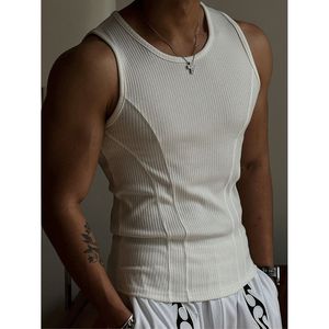 Camiseta sin mangas de punto blanca para hombre, cuello alto, estampado de leopardo, 100% algodón, formal, transpirable - Product Image 1