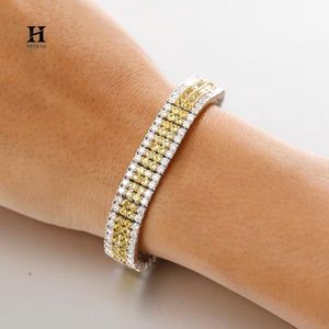 Pulsera de tenis de lujo de 4 filas en amarillo canario, pulsera de eternidad de eslabones anchos con diamantes de laboratorio de dos tonos, joyería fina para mujer - Product Image 3