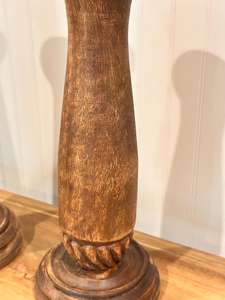 Ensemble de 2 bougeoirs vintage en bois tourné, style rustique bohème, pour bougies coniques, 12,5 pouces de haut - Product Image 4