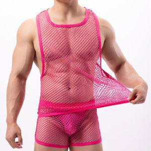 เสื้อยืดตาข่ายผู้ชาย ซีทรู แขนกุด ทรงเข้ารูป เงา เซ็กซี่ สำหรับงานปาร์ตี้ เนื้อผ้าบาง ระบายอากาศได้ดี - Product Image 6