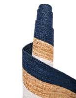 Navy Blue And White Border Natural Jute Handmade Runner Rug For Kitchen Hallway Entryway Home Decor