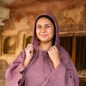 Handmade Mauve Cotton Khadi Hoodie for Women Bohemian Oversized <b>Festival</b> Pullover Hooded <b>Top</b> Loose Fit Drop Shoulder Blouse - Product Image 3