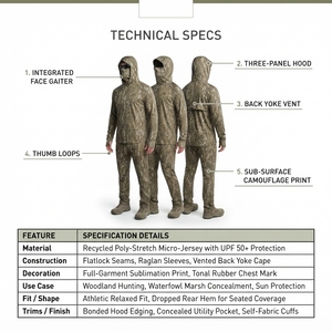 Camisa de Caza con Capucha y Protección Solar UPF 50+ de Poliéster Reciclado con Camuflaje y Pasamontañas Integrado OEM - Product Image 5