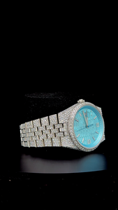 Luxury Iced Out Blue Dial <b>Watch</b> - Custom Honeycomb Dial Timepiece - Celebrity Style Blue Honeycomb Dial <b>Watch</b> - Product Image 3