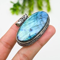 Pendentif en labradorite bleue, fait main, argent sterling, bijoux vintage bohème