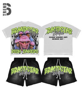 ชุดเสื้อยืดและกางเกงขาสั้นผู้ชาย Six Trend Sports สำหรับฤดูร้อน ระบายอากาศได้ดี สไตล์สตรีทแวร์ ทรงบ็อกซี่ ฟิต ดีไซน์วินเทจ ผ้าฝ้าย ชุดสองชิ้น - Product Image 1