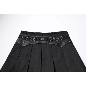 Jupe mini plissée noire pour femme style gothique punk avec anneaux en D métalliques et emblème tête de mort - Taille haute coupe trapèze style streetwear - Product Image 4