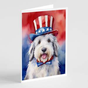 Vieux chien de berger anglais patriotique américain lunatique A7 taille 5x7 cartes vierges Pack 8 avec enveloppes Collection de cartes de voeux - Product Image 1