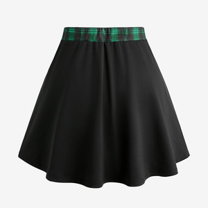 Wholesale Gothic Punk High Waisted Plus Size Plaid <b>Patchwork</b> Grommet PU Leather Asymmetrical Mini A-Line Pleated <b>Skirt</b> for Women - Product Image 3