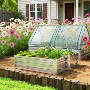 Fioriera e Vaso da Giardino Rialzato in Metallo Argentato per Piante da Esterno - Product Image 2