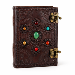 Seven Chakra Stone Celtic Pentagram Vintage Leather Embossed Thread Sewing Bound Gift Blank <b>Notebook</b> <b>Diary</b> Journal Sketch Book - Product Image 1