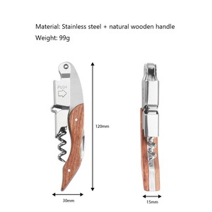Tire-bouchon professionnel 2-en-1 en acier inoxydable avec manche en bois – Outil de bar multifonctionnel manuel - Product Image 6