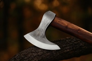 A&M ENTERPRISES Handmade Viking Long <b>Handle</b> <b>Axe</b> with Etched Steel Head Straight Wooden <b>Handle</b> and Matching Leather Sheath Knives - Product Image 6