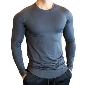 T-shirt à manches longues pour homme, jersey 220G, mélange de coton respirant, coupe classique, couleur unie, vêtements décontractés - Product Image 1
