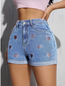Shorts de Mezclilla de Cintura Alta para Mujer, Marca TRIBON SPORTS, Ajustados, de Secado Rápido, con Bordado de Estrellas, Lavado a la Piedra, Casuales, de Verano, Alta Calidad - Product Image 3
