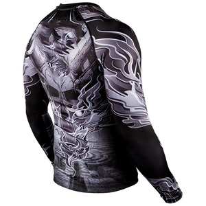 Men Long Sleeve Rash Guard Full Print Sublimation <b>Compression</b> <b>Shirt</b> Breathable Eco-Friendly Quick Dry Sport Top <b>Black</b> Gray Flame - Product Image 5