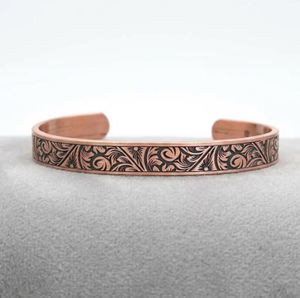 Pure Copper <b>Engraved</b> Crosshatch Lattice Diamond Magnetic Cuff Bracelet Luxury Handmade Personalization High Polish <b>Bangle</b> - Product Image 6