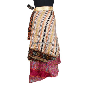 <b>Skirts</b> Indian Silk Wrap Vintage <b>Skirt</b> Women Handmade Double Layer Women Wear Vintage Silk Sari <b>Long</b> Length Wrap Around <b>Skirt</b> - Product Image 4