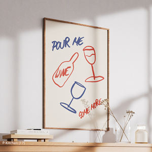 Décoration murale de Noël, Affiche illustrative de bouteille de vin et verre en style line art, Impression sur toile pour décoration murale minimaliste de cuisine - Product Image 4
