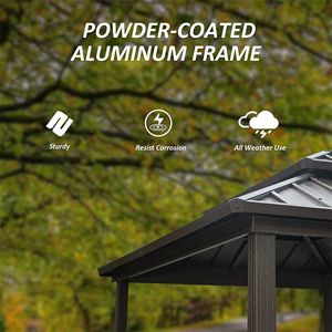 Aluminum BBQ Gazebo with 8' 6" Double <b>Roof</b> Hard Top Outdoor Metal Frame Shelves & Serving Tables Permanent <b>Canopy</b> & Pergola - Product Image 4