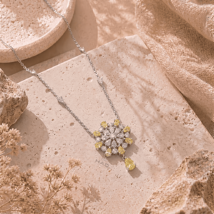 Collier pendentif floral en or blanc avec halo de diamants jaunes de culture en forme de poire, bijou de luxe, cadeau - Product Image 5