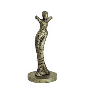 Figura Humana Abstracta de Aluminio, Escultura Metálica con Acabado Bronce Moderno, Estatuilla Texturizada Elegante, Arte Decorativo Contemporáneo para el Hogar - Product Image 1