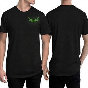 Camiseta Negra de Manga Corta para Hombre con Logotipo de Ala Bordado, Cuello Redondo, Estilo Casual - Product Image 3