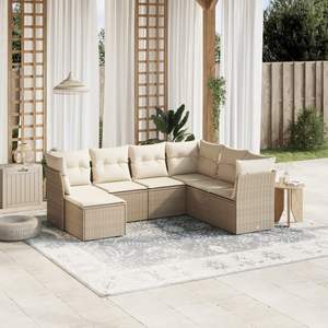 Conjunto de Sofás Modulares de Jardín de 7 Piezas, Muebles de Patio de Ratán Sintético Beige y Acero - Product Image 1