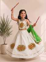 Set Lehenga Choli Bordir Merah Dengan Dupatta Kuning Untuk Anak Perempuan Pakaian Tradisional India Gaun Panjang Lantai Bahan Poliester