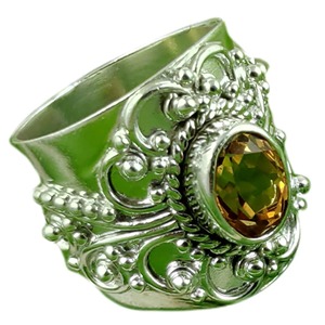 Anillo de Compromiso Boho de Plata de Ley 925 con Citrino para Mujer, Gema Amarilla Ovalada de 8x10 mm, Piedra de Nacimiento de Noviembre - Product Image 2