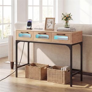 35.5\" LED Lighted Narrow <b>Console</b> <b>Table</b> with Power Station 3 Drawers and Charging Ports for Entryway or Sofa Area - Product Image 2