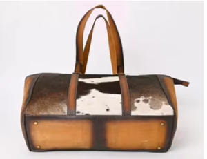 Bolso Tote de Cuero Resistente con Pelo Natural, Bolso de Hombro Portátil de Gran Capacidad de Cuero Genuino Vintage - Product Image 3