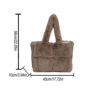 Bolso de Mano de Piel Sintética para Mujer, Bolso de Gran Capacidad para Compras, Bolso Tote de Pana y Sherpa para Invierno - Product Image 5