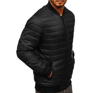 Chaqueta Bomber Acolchada Negra para Hombre, Cortavientos, Informal, para Otoño, Relleno de Poliéster, Corte Regular, Cuello Camisero, Cierre de Cremallera - Product Image 3