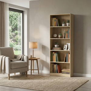 High Quality 1718 Modern Wood 5 Tier Open Bookcase Particle Board Storage <b>Cabinet</b> Sonoma Oak Tall Bookshelf - Product Image 1