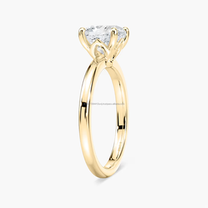 Bague de fiançailles minimaliste pour femme avec diamant de laboratoire certifié IGI taille coussin de 2 carats, modèle Rosery, or jaune massif 14 carats - Product Image 2