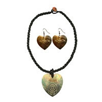 Bijoux fantaisie faits à la main, tortue de mer gravée en forme de cœur sur cordon perlé, boucles d'oreilles assorties pour femmes