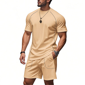 Conjunto Deportivo de Dos Piezas para Hombre, Camiseta Deportiva de Poliéster y Elastano Negra, Cuello Redondo, Secado Rápido, Tejido de Punto, para Verano y Fitness - Product Image 2