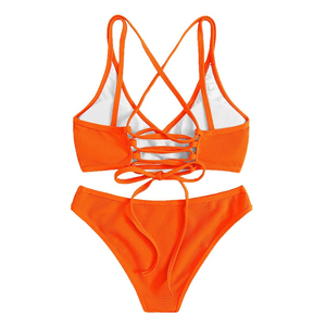 Conjunto de bikini acanalado sin costuras para mujer al por mayor, traje de baño de dos piezas de alta elasticidad, bikini acanalado para mujer con cuello en V, personalizado OEM al por mayor - Product Image 4