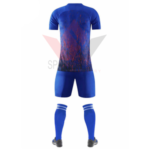 Ensemble de maillot de football bleu pour homme, manches courtes, uni, respirant, anti-UV, 100% polyester, coupe athlétique, toutes saisons - Product Image 5
