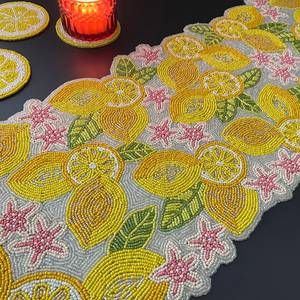 Embroidered Lemon Pattern <b>Table</b> <b>Runner</b> Bohemian Style Plant Design Washable Home Decor - Product Image 2