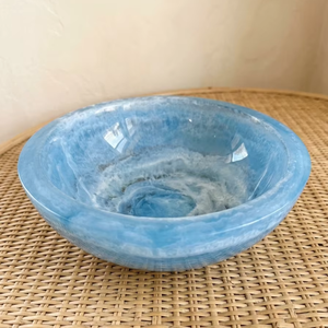 Bol épais en résine époxy polie, motif spirale bleue, pour fruits et salades, vaisselle de fête écologique - Product Image 1