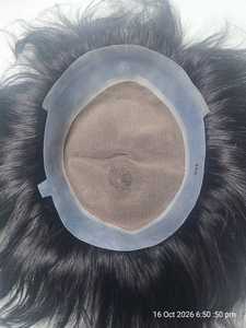 Prothèse capillaire noire pour hommes en cheveux indiens Remy, base en dentelle et PU, nœuds invisibles, options haute densité - Product Image 4