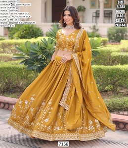 Meher <b>Rang</b> Lehenga-Elegant Winter/Summer Floor-Length NC Vichitra Silk Lehenga Choli Bhandhani Dupatta for Diwali Party - Product Image 3
