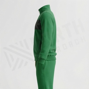 Chándal Verde para Hombre con Cierre Completo, Cuello Alto, Patrón Geométrico, Ropa Deportiva Informal de Poliéster para Otoño - Product Image 3